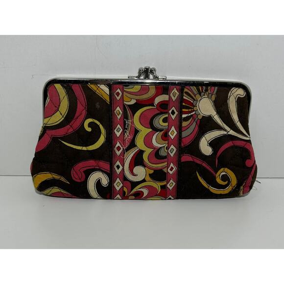Vera Bradley PUCCINI Quilted Double Kiss Clutch Wallet Brown Floral - Picture 1 of 5